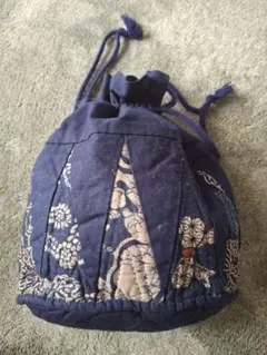 ハンドメイド　ネイビー　和柄　パッチワーク巾着袋