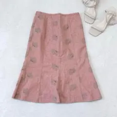 u120【MICHEL KLEIN】フレアスカート　刺繍　細いストライプのサムネイル