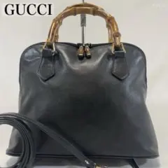 極美品】グッチ 000.1046 バンブーハンドル 2way ハンドバッグ 黒 