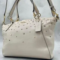 美品 コーチ ショルダーバッグ ホワイト スタッズ レザー 2way 22312