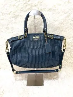 美品 COACH レザー ギャザー 2WAY バッグ 18620 ブルーグリーン
