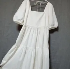 《ユニクロ》リネン/ブレンドシャーリング／ワンピース/大きめ／白/ホワイト/M