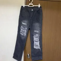 ダメージ加工 ダークグレー デニムパンツ Mサイズ