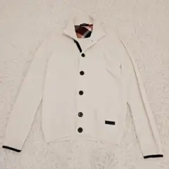 美品 ブラックレーベルクレストブリッジ ハイネックカーディガン 白 CBチェック