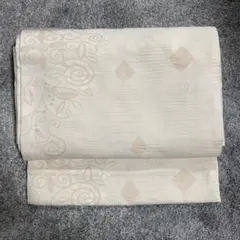 m*o様 帯　カジュアル　名古屋帯 クリーム色 花模様