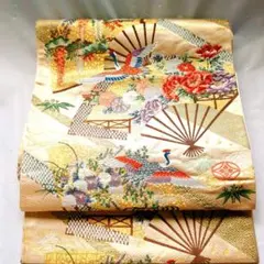 豪華 袋帯 孔雀 牡丹 松 金糸 六通柄 袋帯 扇面 牡丹 孔雀 華文 金糸 六通柄 - メルカリ