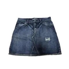 古着 ダメージデニムミニスカート 38 ダークブルー 台形