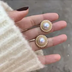 インポート パールピアス ゴールド 華やか 大粒 ヴィンテージ風 上品 行事