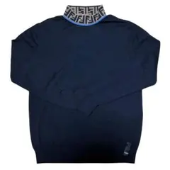 フェンディ ニット ズッカ柄 ネックロゴ タートルネック 黒