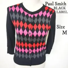 【Paul Smith BLACK】アーガイル柄 カーディガン 七分袖 黒 Mのサムネイル