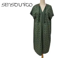 SENSOUNICO 幾何学模様 ワンピース 半袖　and hue ポケット　緑のサムネイル