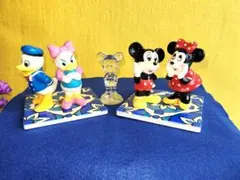 ミッキー・ミニー・ドナルド・デイジー陶器ミッキークリスタル硝子置物5点まとめ売り