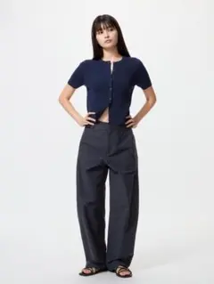 【新品未使用】ユニクロ ジャージーバレルレッグパンツ ネイビー S