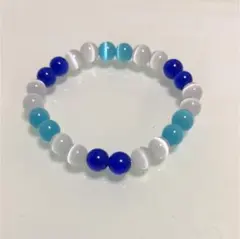 438.ホワイトキャツアイ&ブルーキャツアイ&ライトブルーキャツアイブレスレット