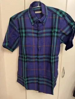 Burberry Brit London 紫と緑のチェック 半袖シャツ