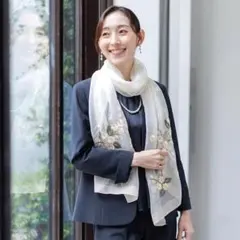 大判 シルク ウール 桜 ショール ホワイト ストール スカーフ フォーマル