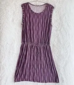 ノースリーブワンピース パープル Lサイズ ウエストゴム レーヨン95%