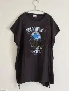 ニコアンド レース切り替え グラフィックTシャツ ダークブラウン　ゆったり Lのサムネイル