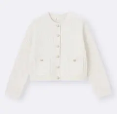 【値下不可】GU ツイーディーニットカーディガン ナチュラル M