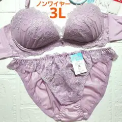 3L 新品未使用 ノンワイヤー ブラショーツセット 1216 ピンク 花柄レース