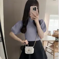 GRL パフスリーブハイネックリブニットトップス　S