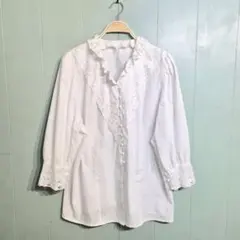 ユーロヴィンテージ フラワー刺繍 フリルレース ブラウス