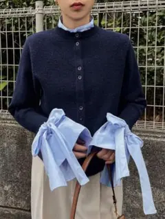 FRIFUL コントラストカラー リボンカフス カーディガン