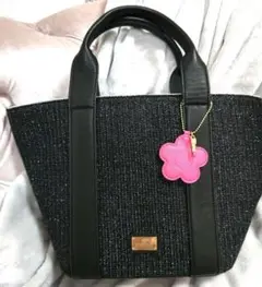 大幅値下げ！MARY QUANT　ラメ入　かごバッグ　ブラック　チャーム