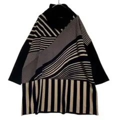 ドゥドゥ　タートルネック 切替ストライプ ニットチュニック　ネイビー ベージュ