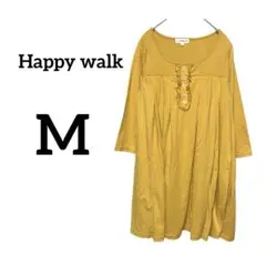 Happy walk サイズM マスタード 黄色 7分袖 ゆったり/255