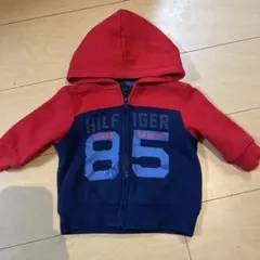 トミーヒルフィガー ベビー パーカー 3-6M 70cm 赤×ネイビー ロゴパー