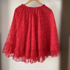 社交ダンス衣装　レース 赤 フレアスカート