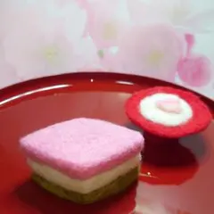 ひな祭り ◇ ミニチュア ・ひしもち & 白酒  ◇羊毛フェルト