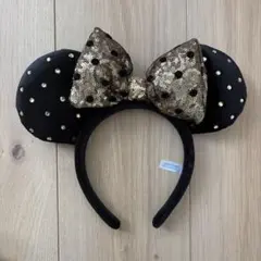 ミニー　カチューシャ　黒　金　水玉　ディズニー