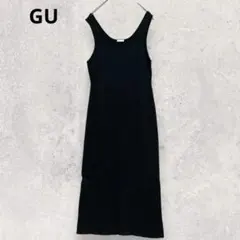 GU ジーユー リブニットロングワンピース 黒 XXL ノースリーブ 大きめ