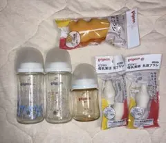 Pigeon 哺乳瓶 3本セット、乳首ブラシ・哺乳瓶スポンジ同封