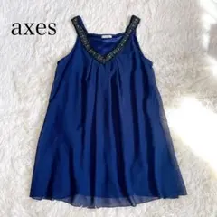 アクシーズファム　チュニック　ドレス　シフォンワンピース　ネイビー　M ビーズ