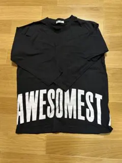 綿100%、AWESOMESTプリント 黒長袖カットソー男女兼用