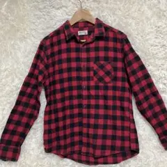 Global Work 赤黒チェック 長袖シャツ L