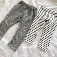 90サイズ チェック柄 ストライプ レギンス 2枚セット