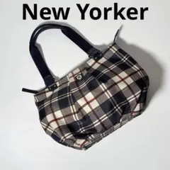 NEWYORKER ニューヨーカー チェック柄 ナイロン ハンドバッグ ネイビーのサムネイル