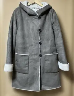 最終価格！grove ダークブラウンのフード付き フェイクムートンコート