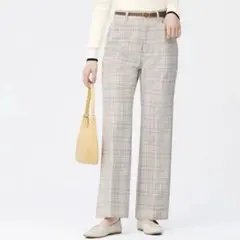 美品✨GU【M】ストレート センタープレス チェック柄 カジュアル／スラックス