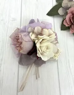 コサージュ【グレー＆パープル】ハンドメイド