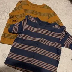 ユニクロオレンジと青のストライプ Tシャツ 2枚セット