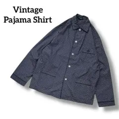 ユーロ古着　GUASCH　ヴィンテージパジャマシャツ　幾何学柄　ネイビー　S