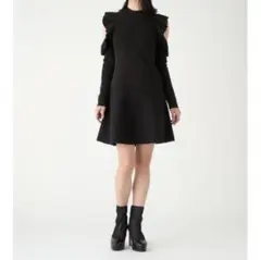 SNIDEL オープンショルダーフリルニットワンピース ブラック