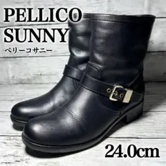 PELLICOSUNNYペリーコサニー黒エンジニアショートブーツ24ブラック本革
