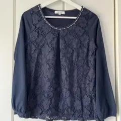 grove レースブラウス　ネイビー　M