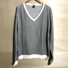 00s OLD GAP コットンリネン　Vネックセーター　モノトーン　バーズアイ
